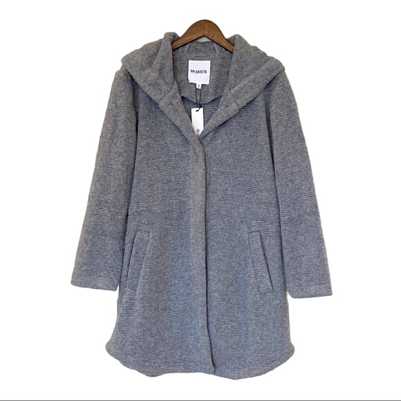 BB Dakota Ribbed Gray Hooded Jacket Coat - Picture 1 of 11